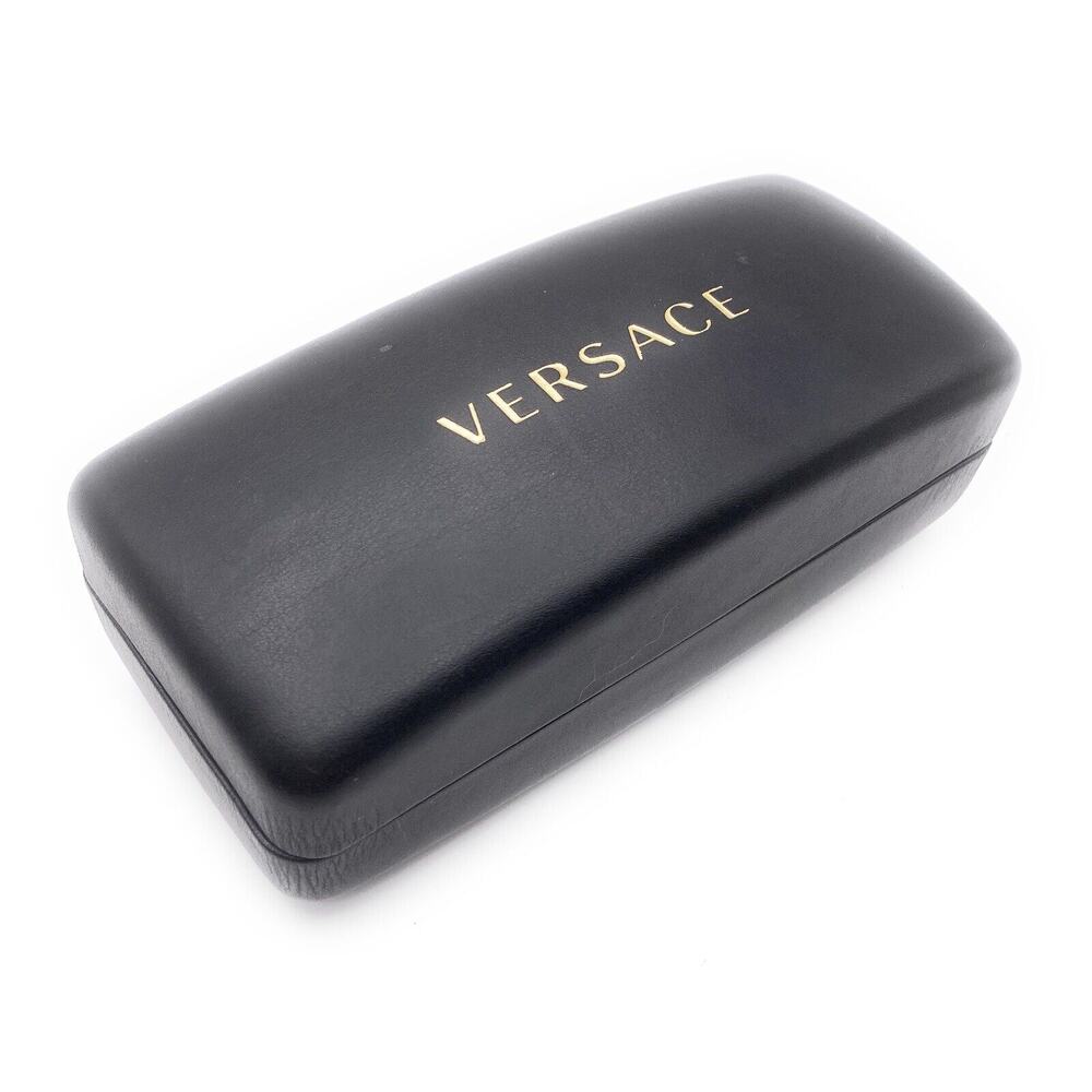 Versace Sunglasses Eyeglasses Black Leather Hard Case Black Lining 6.5" - Picture 2 of 5
